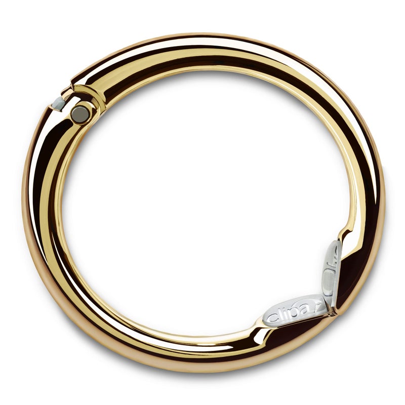 Clipa Bag Hanger - Polished Gold PVD - The Ring That Opens Into a Hook and Hangs in Just 1/2" of Space, Holds 33 lbs., 3 yr. Warranty - Image 1